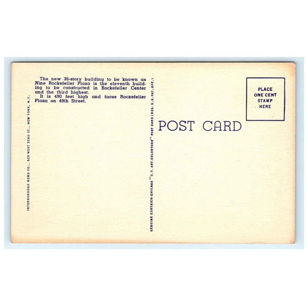 Vintage Postcard Nine Rockefeller Plaza Center New York City‎ NY USA Curteich